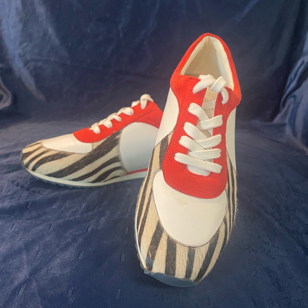 Boden Red and White Athletic Sneakers with Zebra Accents